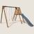Portique en bois carré 2 agrès avec balançoire bébé et toboggan prune Marron 1 - vertbaudet enfant 