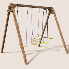 Portique en bois carré 3 agrès avec balançoire bébé et face à face pierre  - vertbaudet enfant