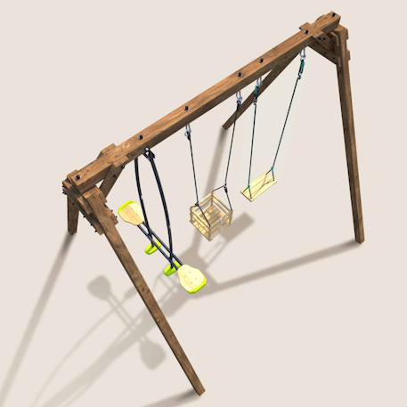 Portique en bois carré 3 agrès avec balançoire bébé et face à face pierre Marron 6 - vertbaudet enfant 