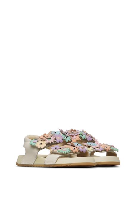 Sandales en cuir avec des fleurs numees 2. Blanc-+Rose poudré- 2 - vertbaudet enfant 