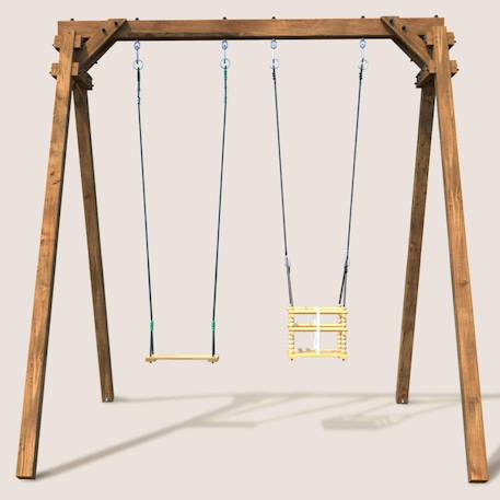 Portique en bois carré 2 agrès avec balançoire bébé ambre Marron 2 - vertbaudet enfant 