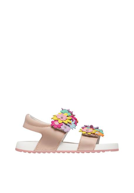 Sandales en cuir avec des fleurs numees 2. Blanc-+Rose poudré- 6 - vertbaudet enfant 