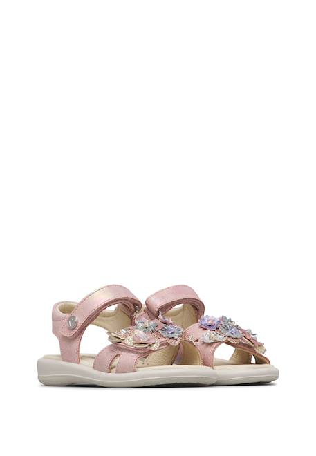 Sandales en cuir avec des fleurs brahma Rose- 2 - vertbaudet enfant 