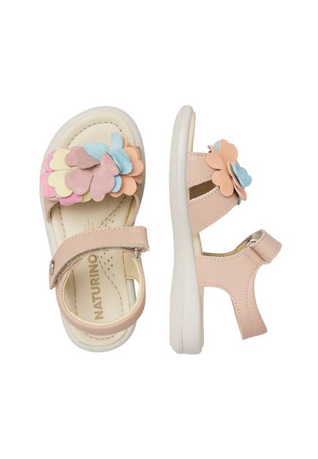 Sandales en cuir avec des fleurs salya Rose poudré- 4 - vertbaudet enfant 
