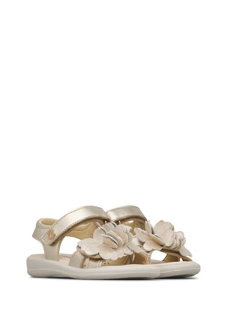 Sandales en cuir avec des fleurs salya Platine- 2 - vertbaudet enfant 