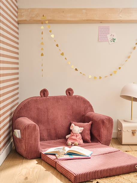 Canapé chauffeuse ours velours rose 2 - vertbaudet enfant 