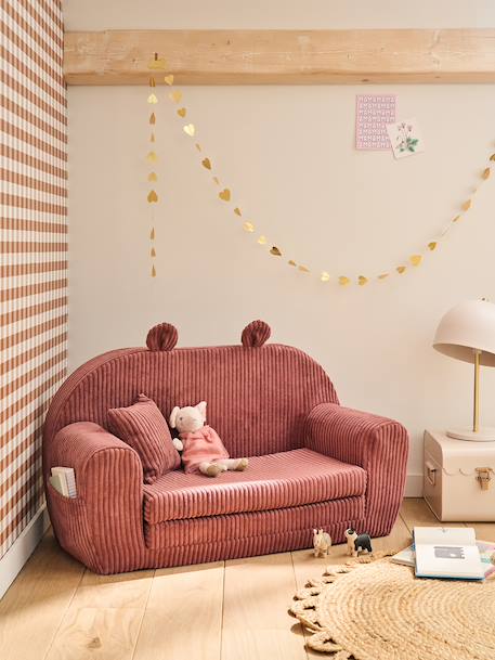 Canapé chauffeuse ours velours rose 1 - vertbaudet enfant 