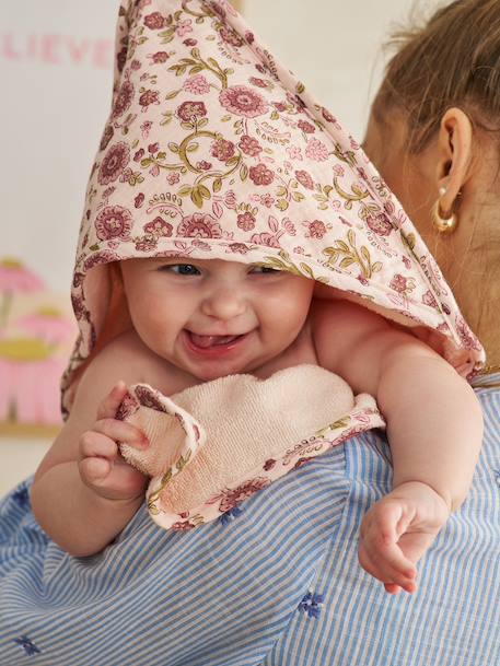 Cape de bain et gant LATIKA rose imprimé 1 - vertbaudet enfant 