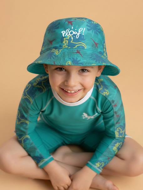 Bob de plage anti-uv réversible - garçon Blanc / Bleu marine à motifs+Bleu / vert à motifs+Vert émeraude 8 - vertbaudet enfant 