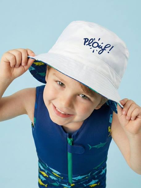 Bob de plage anti-uv réversible - garçon Blanc / Bleu marine à motifs+Bleu / vert à motifs+Vert émeraude 2 - vertbaudet enfant 