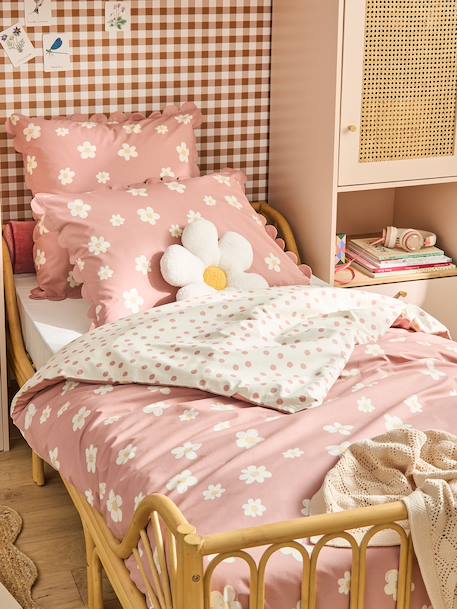 Parure housse de couette et taie d'oreiller rose imprimé 1 - vertbaudet enfant 