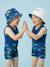Bob de plage anti-uv réversible - garçon Blanc / Bleu marine à motifs+Bleu / vert à motifs+Vert émeraude 3 - vertbaudet enfant 