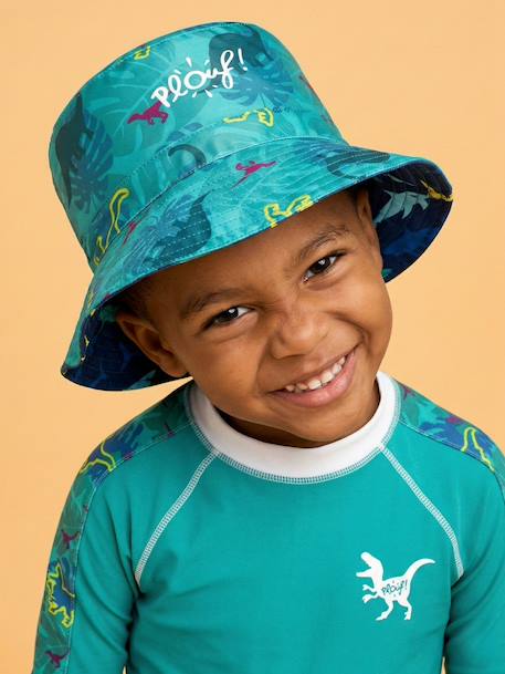 Bob de plage anti-uv réversible - garçon Blanc / Bleu marine à motifs+Bleu / vert à motifs+Vert émeraude 5 - vertbaudet enfant 
