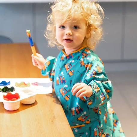 Bavoir tablier manches longues nomade évolutif Bleu+Gris+Vert+Violet 3 - vertbaudet enfant 