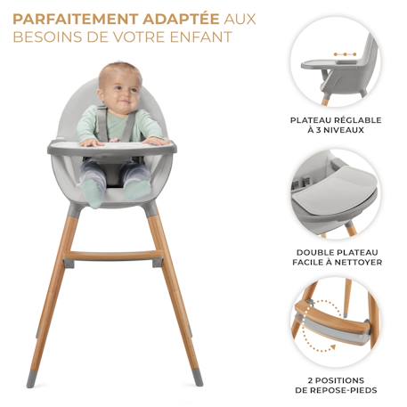 Chaise Haute Kinderkraft FINI 2 2 en 1 avec Plateau Réglable, Harnais 5 Points, Repose-Pieds et Assise en Éco-Cuir Beige+Bleu+Gris+Vert 16 - vertbaudet enfant 