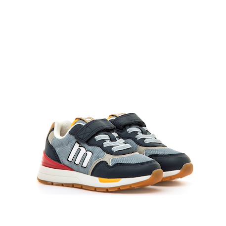 Sneakers bébé synthétique lacets- fermeture adhésive Bleu – bleu clair+Grey+Gris-jaune 5 - vertbaudet enfant 