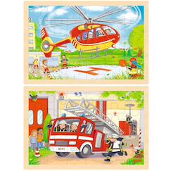 Jouet-Puzzle réversible hélicoptère et pompiers 24 pcs