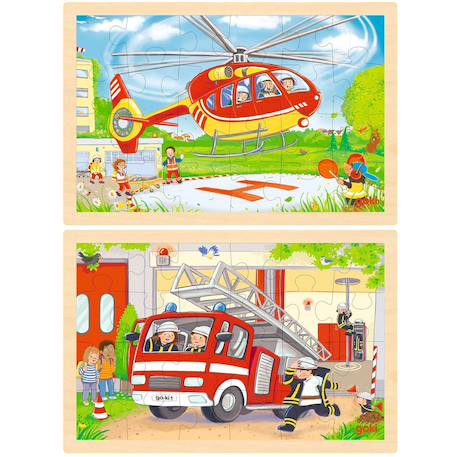 Puzzle réversible hélicoptère et pompiers 24 pcs Beige 1 - vertbaudet enfant 