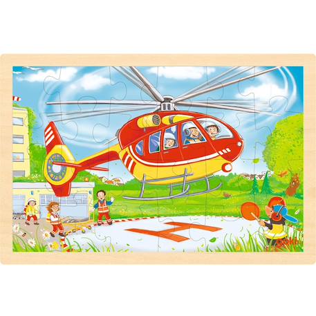 Puzzle réversible hélicoptère et pompiers 24 pcs Beige 3 - vertbaudet enfant 