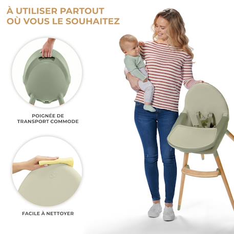 Chaise Haute Kinderkraft FINI 2 2 en 1 avec Plateau Réglable, Harnais 5 Points, Repose-Pieds et Assise en Éco-Cuir Beige+Bleu+Gris+Vert 23 - vertbaudet enfant 
