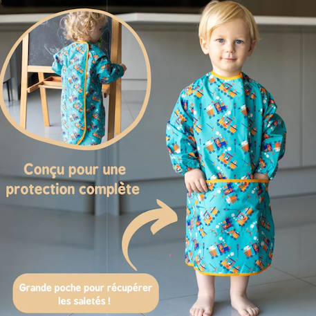 Bavoir tablier manches longues nomade évolutif Bleu+Gris+Vert+Violet 2 - vertbaudet enfant 