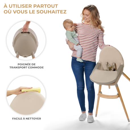 Chaise Haute Kinderkraft FINI 2 2 en 1 avec Plateau Réglable, Harnais 5 Points, Repose-Pieds et Assise en Éco-Cuir Beige+Bleu+Gris+Vert 5 - vertbaudet enfant 