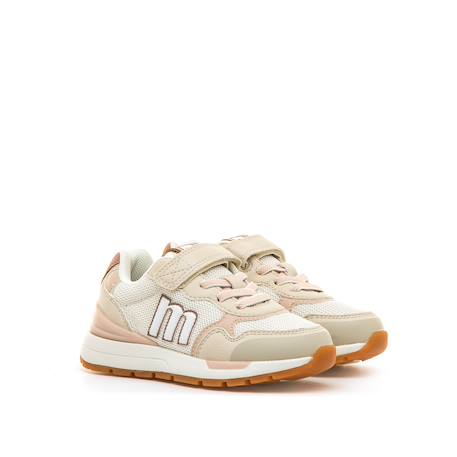 Sneakers filles textile lacets- fermeture adhésive Beige clair+Pink 5 - vertbaudet enfant 
