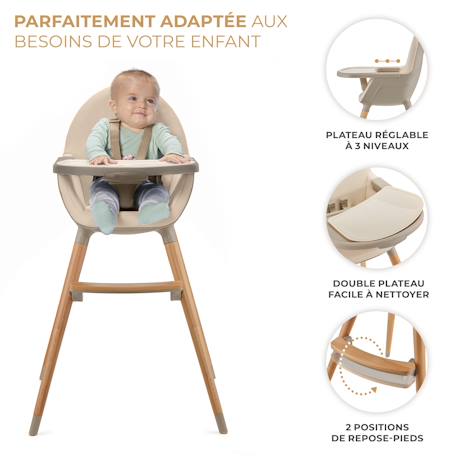 Chaise Haute Kinderkraft FINI 2 2 en 1 avec Plateau Réglable, Harnais 5 Points, Repose-Pieds et Assise en Éco-Cuir Beige+Bleu+Gris+Vert 4 - vertbaudet enfant 