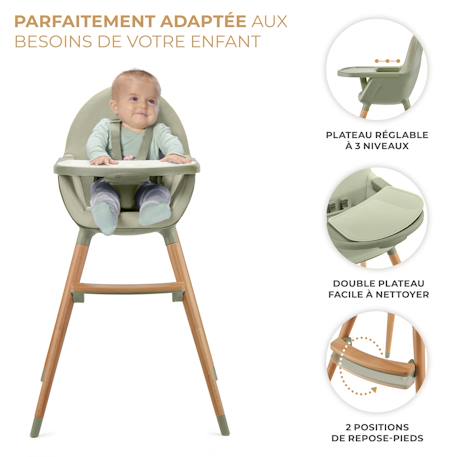 Chaise Haute Kinderkraft FINI 2 2 en 1 avec Plateau Réglable, Harnais 5 Points, Repose-Pieds et Assise en Éco-Cuir Beige+Bleu+Gris+Vert 22 - vertbaudet enfant 