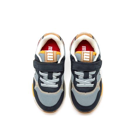 Sneakers bébé synthétique lacets- fermeture adhésive Bleu – bleu clair+Grey+Gris-jaune 4 - vertbaudet enfant 