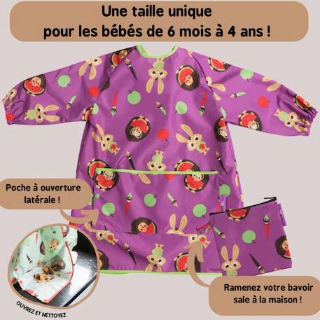 Bavoir tablier manches longues nomade évolutif Bleu+Gris+Vert+Violet 12 - vertbaudet enfant 
