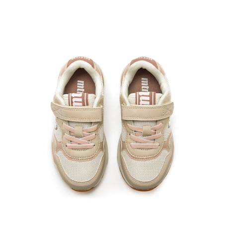 Sneakers filles textile lacets- fermeture adhésive Beige clair+Pink 4 - vertbaudet enfant 