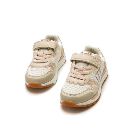 Sneakers filles textile lacets- fermeture adhésive Beige clair+Pink 2 - vertbaudet enfant 