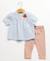 Ensemble tunique + leggings 100% coton bébé fille Fond blanc casse raye bleu 1 - vertbaudet enfant 