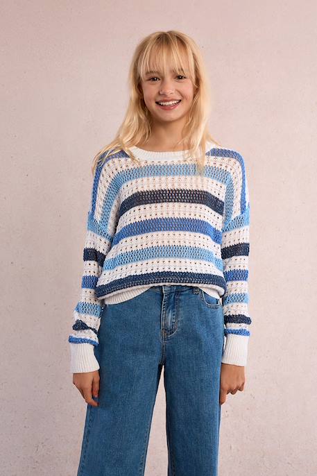 Pull rayé, maille ajourée Bleu 5 - vertbaudet enfant 