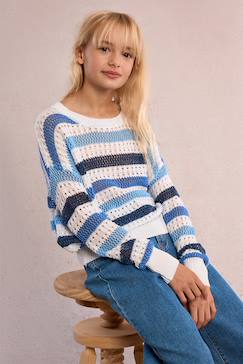 -Pull rayé, maille ajourée