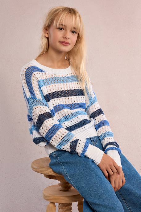 Pull rayé, maille ajourée Bleu 1 - vertbaudet enfant 