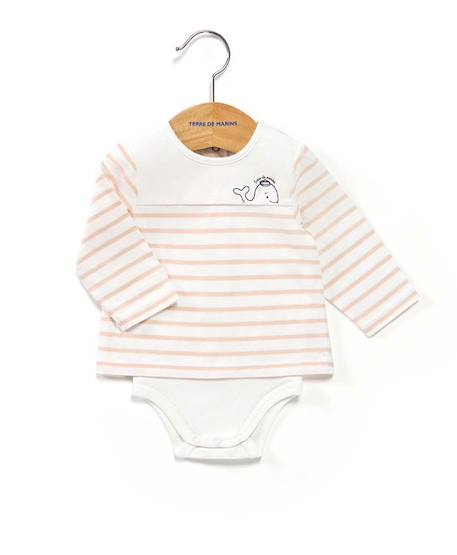 Body manches longues bébé Fond naturel raye peche clair 1 - vertbaudet enfant 