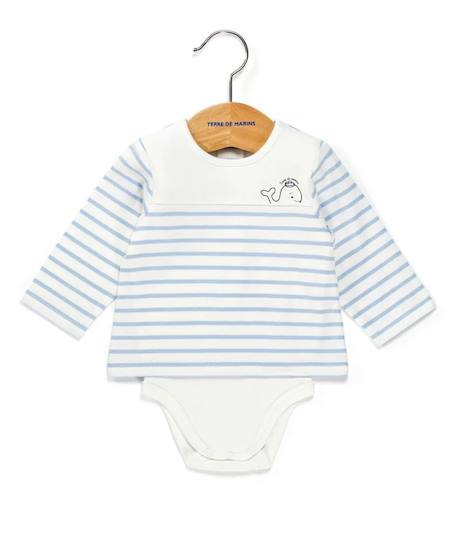 Body manches longues bébé Fond naturel raye bleu ciel 1 - vertbaudet enfant 