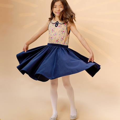 Robe qui tourne  velours   fleuri   hepburn Bleu marine beige rose 2 - vertbaudet enfant 