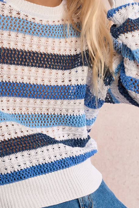 Pull rayé, maille ajourée Bleu 2 - vertbaudet enfant 
