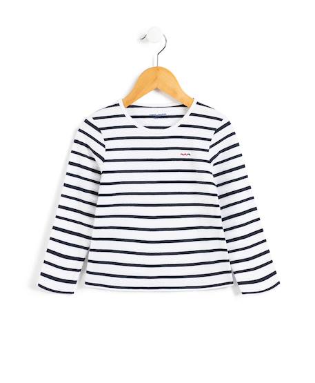 Mariniere manches longues 100% coton fille Fond blanc raye indigo 1 - vertbaudet enfant 