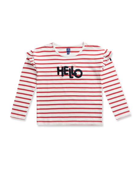 T-shirt manches longues 100% coton fille Fond naturel raye multicolore 1 - vertbaudet enfant 