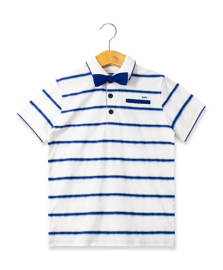 Polo manches courtes 100% coton garçon Fond naturel raye bleu 1 - vertbaudet enfant 