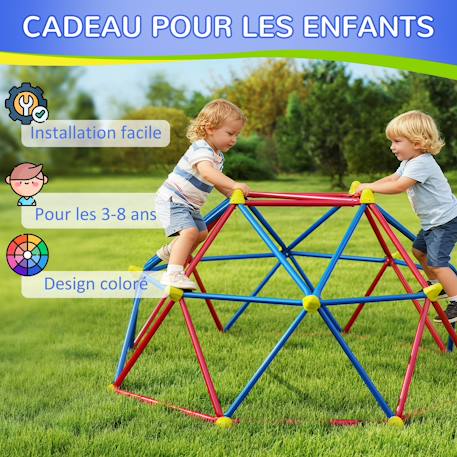 Dôme d'escalade enfant ø 183 x 90h cm - nombreuses prises - charge max. Reco. Totale 180 kg - métal pp multicolore Multicolore 6 - vertbaudet enfant 