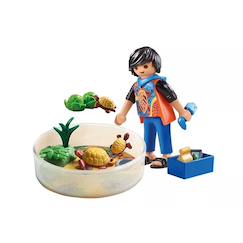 Jouet-Jeux d'imagination-Figurines, mini mondes, héros et animaux-My life garçon avec famille de tortues dans un terrarium 71748