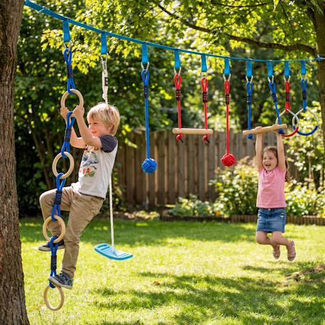 Parcours d'obstacles ninja enfants 10 m charge 100 kg pp multicolore Bleu 4 - vertbaudet enfant 