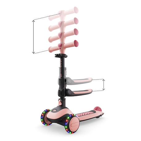 Trottinette Kinderkraft HALLEY 2 2-en-1 avec Siège Réglable 25-33 cm, Guidon 4 Hauteurs, Roues LED et Pliage Rapide Blanc+Rose+Vert 11 - vertbaudet enfant 