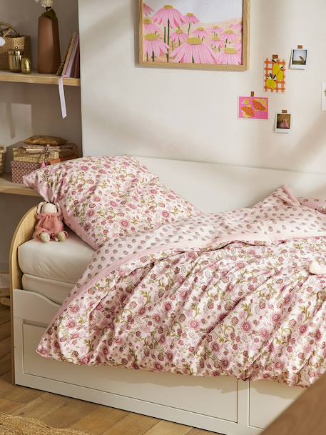 Parure housse de couette et taie d'oreiller rose imprimé 2 - vertbaudet enfant 