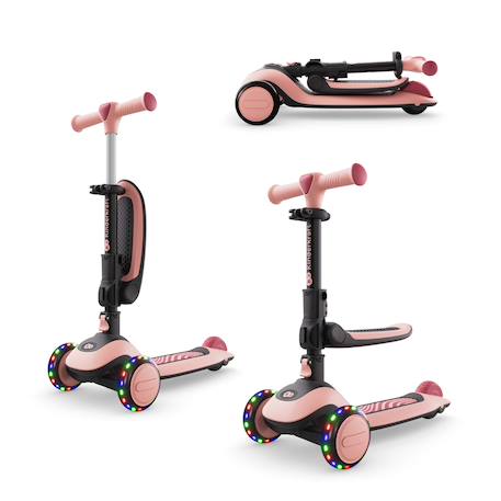 Trottinette Kinderkraft HALLEY 2 2-en-1 avec Siège Réglable 25-33 cm, Guidon 4 Hauteurs, Roues LED et Pliage Rapide Blanc+Rose+Vert 7 - vertbaudet enfant 
